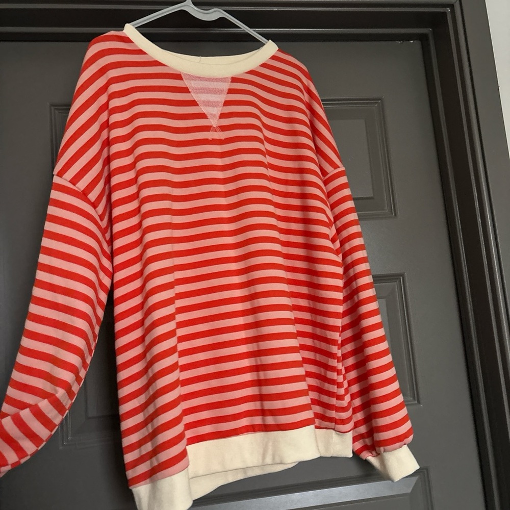 UE Red and White Striped Crew Neck Sweater